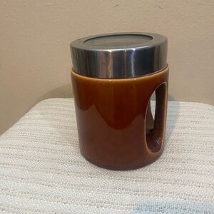 Brown Ceramic Canister with Stainless Steel Lid